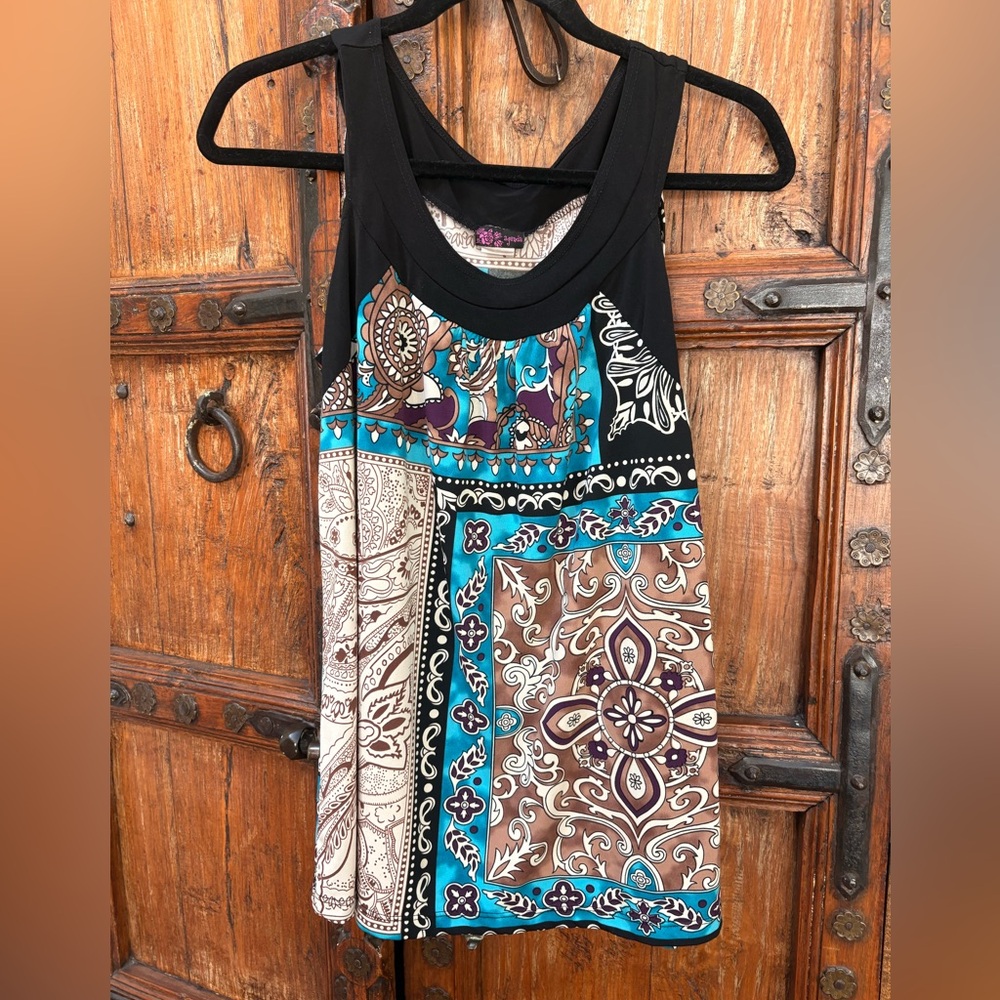 Agenda Multicolor Patchwork Sleeveless Blouse